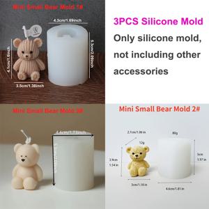TEMU 3개 미니 베어 실리콘 캔들 몰드 - 귀여운 향초 왁스 몰드, 캔들 및 비누 만들기, 홈 데코, 석고 장식, 레진 공예용 - 만화 베어 모양, 홈 데코 공예|재미있는 디자인|내구성 있는 실리콘