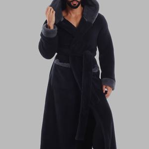 TEMU 25AW 홈 트렌드--겨울 컬렉션따뜻한--목욕가운--솔리드 컬러 후드 슬립 로브--연장 두꺼운 따뜻한 선물--사이드 포켓--후드--조절 가능한 허리 벨트--8가지 색상--원 사이즈 핏 대부분--세탁기 사용 가능--추천 키 162cm-190cm, 추천 체중 45KG-105kg