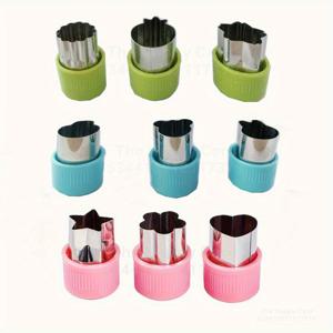 TEMU 9개 스테인리스 스틸 과일 & 채소 절단 몰드 - 꽃, 별, 하트 모양으로 완벽한 모양의 쿠키, 페이스트리, 스낵용 - 쉬운 그립을 위한 내구성 있는 PP 장갑 - 크리스마스, 할로윈, 이스터 등에 이상적, 쿠키 커터