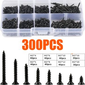 TEMU 300개 M2 자가나사 스크류 세트 - 다양한 사이즈와 스타일, 나무 복원 및 가전 조립용 내구성 강한 금속 소재, 편리한 보관함 포함