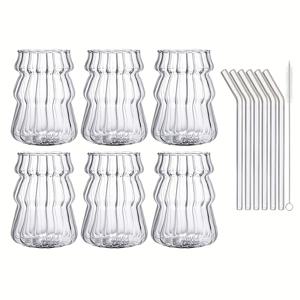 TEMU 6개 크리스마스 트리 모양 유리컵 (스트로우 포함), 고강도 보로실리케이트 디자인 – 맥주, 스무디, 커피, 주스에 완벽. 크리스마스, 가족 모임, 펍, 카페용. 500ml/17oz