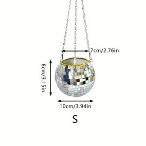 TEMU 빈티지 디스코 시리즈 매달린 화분 - 체크무늬가 있는 가벼운 유리 원형 실내/외부 장식, 옵션으로 홈, 파티오, 발코니용 - 내구성 있는 매달린 바구니, 실내외 장식, 레트로 감각, 반사 표면, 발코니 장식, 튼튼한 구조, 식물 애호가를 위한