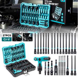 TEMU 27개 마그네틱 나트 드라이버 세트, 래칭 T 핸들, 임팩트 드릴용 나트 드라이버 세트, 메트릭 및 SAE 롱 소켓 세트, 드릴 비트, 소켓 어댑터, 윙 나트 드라이버, 빠른 해제 비트 홀더