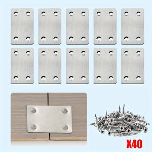 TEMU 50개 금속 평면 스테인리스 스틸 직선 부품, 네 개 구멍 고정 코너 조각, 스테인리스 스틸 연결 직선 부품, 10개 고정 부품, 40개 매립 머리 나사, 가구, 의자, 선반, 캐비닛용-28X44mm/1.1X1.73인치