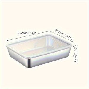 TEMU 5/6/8개 스테인리스 스틸 식품 보관 용기 세트, 누수 방지, 쌓기 가능, 냉동실 사용 가능, 다용도 투명 뚜껑 포함, 고기·과일·채소·부리토 보관에 적합 - 가정 및 야외용 두꺼운 스테인리스 사각 트레이, 집안 정리함, 수건 디스플레이 트레이, 사각 바스켓