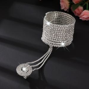 TEMU 라틴 댄스 및 벨리댄스를 위한 과장된 멀티 레이어 라인스톤 여성용 팔찌 - 반짝이는 암커프|팔찌|탄생석