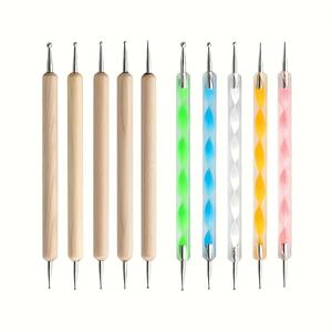 TEMU 10개 세트 클레이 도구 만다라 록 페인팅 키트, 듀얼 엔드 닷팅 펜 및 터치 컨트롤 브러시 포함 네일 아트 스탬핑 디자인용