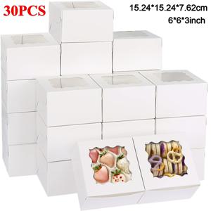 TEMU 30개 화이트 선물용기 - 6x6x3인치, 투명창이 있는 식품안전한 튼튼한 종이 케이크/파이/초콜릿딸기 포장함 (컵케이크, 페이스트리) - 크리스마스, 할로윈, 어버이날, 졸업식 & 추수감사절에 적합: 디저트 패키징, 케이크박스, 직사각형 케이크상자, 케이크백, 파티 호의, 우아한 , 내구성 있는 고품질 제작