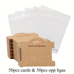 TEMU 100개 세트 보석 포장용품, 50장 카드 및 50쌍 가방 포함 하트 모양 수제 보석 디스플레이 세트 - 결혼식, 파티, 크리스마스, 할로윈, 새해 선물 포장 및 보석 제품 전시용 보관백, 웨딩 액세서리 쇼핑 패키지