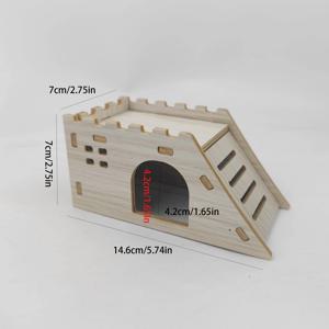 TEMU 작은 햄스터 하우스, 이중 설계 램프 포함 - 재활용 목재 제작, 환기 창문 디자인 - 귀여운 햄스터 서식지, 둥지 침대 및 등반 쉼터 - 쉬운 청소 가능한 소형 애완동물 홈 데코