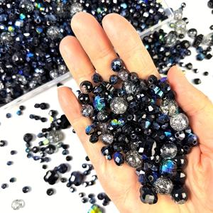TEMU 보석 만들기용 800개 유리 비즈, 팔찌/목걸이/귀걸이용 비즈, 다양한 색상/다양한 스타일/크랙드 라운드/오벌 컷/면 처리된/더블 콘/큐브/네잎 클로버/4가지 사이즈, 블랙 시리즈