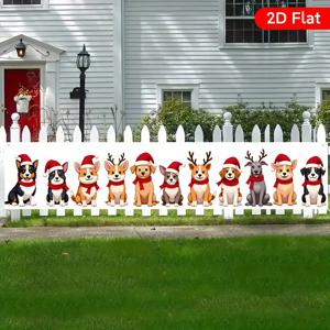 TEMU 2D 평면 크리스마스 강아지 배너 1개 - 귀여운 산타 모자 & 스카프 장식, 내구성 폴리에스터 파티 배너 (실내/야외용), 생일, 결혼식, 기념일, 울타리, 정원, 홈 데코 - 전기 없이 간편 설치, 애완동물 선물, 휴일 장식, 카툰 일러스트레이션, 고품질 프린트, 반려견 테마, 개를 사랑하는 사람들을 위한 2D 플랫
