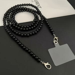 TEMU 조절 가능한 블랙 비즈 폰 랜야드 - 120cm, 패치 포함 방지 스트랩, 모든 폰 케이스 호환, 내구성 & 스타일리시, 방지 랜야드 | 비즈 목걸이 | 내구성 목걸이, 폰 랜야드, 핸즈프리 운반,패션 액세서리,강화된 스티칭,스마트폰 사용자,야외 활동 애호가