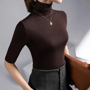 TEMU 여성용 우아한 터틀넥 탑 - 슬림핏 블라우스, 시크한 오피스 & 파티 셔츠, 비침 방지 포멀 & 일상 상의 - 봄/가을/여름 워드로브 필수품, 계절 패션, 세련된 스타일, 매끄러운 질감, 다용도 의류, 현대적 패션, 가벼운 소재, 스타일리시 셔츠, 패션 애호가를 위한