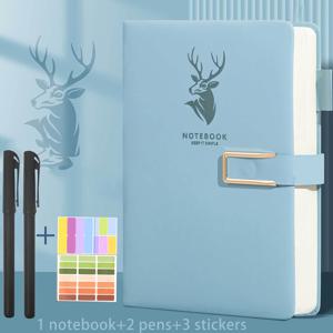 TEMU 6개 세트: 노트북 1개 + 펜 2개 + 스티커 3개, A5 두꺼운 종이와 자석 클로저 노트북, 대학생 백투스쿨 선물, 자석 북마크, 탄성 실 비즈니스 오피스 메모장