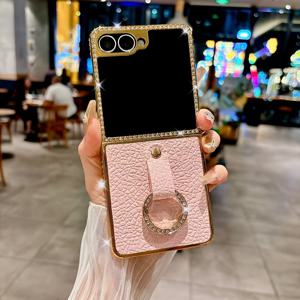 TEMU 삼성 갤럭시 Z 플립 7/Z 플립 6/Z 플립 5/Z 플립 4/Z 플립 3 5G용 패셔너블 플래시 라운드 링 인조 가죽 폰 케이스 - 스타일리시한 충격 방지 백 커버|폰케이스