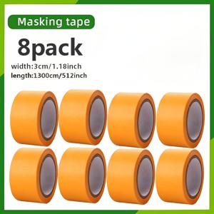TEMU 8개 마스킹 테이프, 폭 1.18인치/3cm, 고접착성 화가용 테이프 - 방수, 내열성, 잔여물 없음, 예술, 건설 및 홈 데코레이션에 적합 - 스프레이 페인팅 커버링, 타일 밀봉 및 장식용 다기능 노란색 종이 테이프, 와이시 테이프