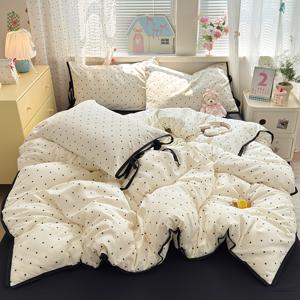 TEMU 3pcs, 대비 색상 타이 보우 세트 이불 커버*1+베개커버*2 (베개 코어 또는 충전재 없음), 나비 매듭 스트랩으로 장식된 침실 미적 강화, 세탁기 사용 가능 클래스 A 표준 베이지 친화적 편안함 이상적인 선물, 기숙사 필수품,장식용 베개커버,모던 침구,고품질 스티칭,부드러운 원단,베개 커버 한 쌍,침구 세트, 연인들|베개커버