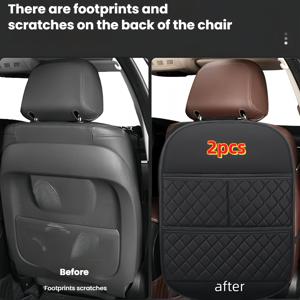TEMU 2개 자동차 시트 킥방지 패드, PU 가죽 좌석 수납백, 자동차 수납용품, 잡화수납, 간편한 설치, 젖은 천으로 닦을 수 있음, 자동차 내부 액세서리, 카시트 보호대, 쿠션형 의자커버, 시트 덮개, 깔끔한 디자인의 컴팩트 수납솔루션, 청소가 쉬운 물티슈 사용 가능한 Ki-Resistant Pad