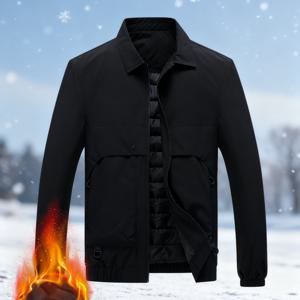 TEMU 남성용 겨울 패딩 재킷 - 라펠 칼라 & 라펠 정장 코트, 루즈핏 아우터웨어, 스키 및 도시 웨어용 세탁기 사용 가능한 추위 방지 의류 (솔리드 컬러)