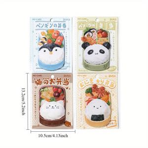 TEMU 120장/4팩 귀여운 동물 음식 테마 스티키 노트 - 판다, 펭귄, 쌀공, 스시, 인공 옥, 소시지, 튀김 생선 디자인 - 식사 계획, 메모 작성, 장식용으로 완벽한 귀여운 스티키 노트, 학교 용품, 문구류, 포스트 이트 노트, 문구용품, 자체 접착 노트, 메모 스티커, 사무실 책상 액세서리
