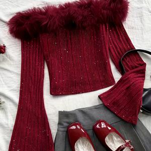 TEMU 우아한 오프숄더 퍼프 슬리브 탑 | 신축성 좋음, 단색, 스트랩리스 풀오버, 올 시즌 착용