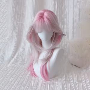 TEMU 여성용 롱 가발 - 파스텔 핑크 앞머리 헤어, 할로윈, 코스프레, 데일리룩에 적합한 털 빠짐 없는 합성 헤어 - 자연스러운 룩 & 간편한 관리 - 안전한 착용을 위한 로즈 네트 캡 - 파티, 사진 촬영, 연극 공연, 사진 스타일링, 세련된 헤어스타일, 편안한 착용감, 코스튬 애호가에게 완벽