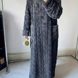 TEMU 1개 's 헤비웨이트 겨울 잠옷 가운 - 두꺼운 긴팔 나이트가운 포켓 포함, 플러시 롱 드레스 (브라운/베이지/네이비/블랙/화이트) - 포근한 하우스코트, 세탁기 사용 가능 & 고GSM