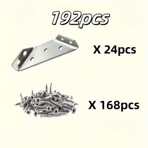 TEMU 192개 헤비듀티 메탈 코너 브래킷 세트, 24개의 브래킷 & 168개의 나사 포함 - 90° 각도 지원, 스크래치 방지, 가구 및 목재 프레임 설치 용이, 스테인리스 스틸 구조, 가구 조립, 매끄러운 메탈릭 마감, 내구성 있는 구조, 구부러진 지원 브래킷, 케이스 클로저 브래킷, 다색상 클로저, DIY 애호가용