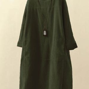 TEMU 고품질 여성용 빈티지 루즈 드레스 - 부드럽고 통기성 좋은 미디 소매 미디 드레스 - 데일리 캐주얼 오피스 출근 주말 다용도 레이지 스타일 아웃핏