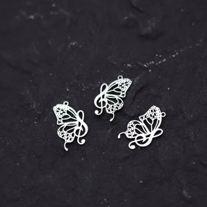 TEMU 3개 세트 스테인리스 스틸 뮤지컬 노트 & 나비 날개 참 - DIY 귀걸이, 목걸이, 키체인용 우아한 주얼리 만들기 펜던트 - 트렌디 액세서리용 내구성 있는 금속 공예 재료, 주얼리 제작 용품, 키체인 액세서리, 기발한 디자인, 정교한 디테일링, 섬세한 장인 정신, 공예 애호가용, 꼬임 주얼리 참