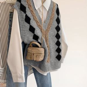 TEMU 빈티지 엘레강스 프렌치 스타일 스웨터 조끼 | 여성용 아일리 패턴 조끼, V넥, 컬러 블록 디자인, ELEGANTSUT 가을/겨울 컬렉션|빈티지