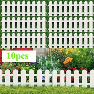 TEMU 10개 화이트 플라스틱 정원 펜스 패널 - 자가 지지형 가볍고 튼튼한 잔디 가장자리, 수직 픽켓 디자인, 간편한 스냅 조립, 내구성 있는 플라스틱 구조로 꽃밭, 웨딩, 파티오, 발코니, 마당에 적합 - 장식용 화이트 픽켓 펜스 패널 (도구 불필요) - 홈 가든, 웨딩 장식 및 사용에 이상적, 설치 및 유지 관리가 쉬움, 외부용 펜스 패널