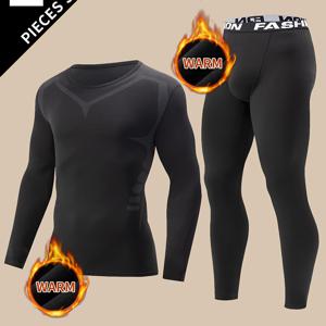 TEMU 2개 남성용 보온 쉐이핑 바디슈트 세트 - 풀 지퍼 & 짐슈트, 고탄력 겨울 스포츠 의상, 타이트핏 팬츠 & 조끼형 탑, 러닝, 요가, 추운 날씨용 - 손세탁 가능 - 활동복 강화