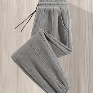 TEMU 남성용 캐주얼 체닐 조거 팬츠 - 루즈핏, 드로스트링이 있는 탄력있는 허리밴드, 베이지색, 봄 & 가을에 적합한 편안함, 캐주얼 의상 및 러닝 바지, 남성 트라우저, 남성 운동복, 가벼운 남성 피트니스 바지, 저렴한 남성 농부 브리치 키트 팬츠, 남성 타이츠, 압박 레깅스 남성용, 체육관 옷 남성용