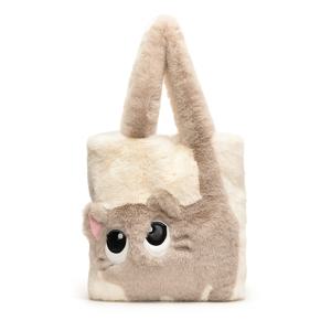 TEMU 여성용 대용량 플러시 고양이 토트백, 귀여운 택시 고양이 얼굴 & 브라운/|크로스백|슬링백