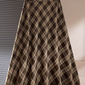 TEMU 플러스 사이즈 - 플러스 사이즈 - 플러스 사이즈 - 플러스 사이즈 - 여성용 우아한 플러스 사이즈 A라인 맥시 스커트 - 다크 레드/ & 체크 무늬, 플로이 긴 포멀 & 캐주얼 의상 - 일상 및 특별한 행사용 비신축성 원단 - 봄/가을/여름 스커트