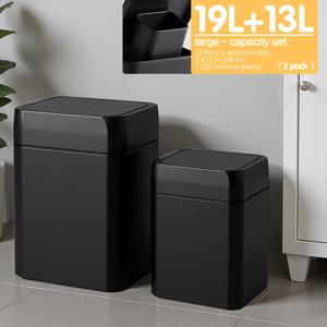 TEMU 2개 세트 (19L + 13L) 좁은 공간용 스마트 센서 : 적외선 센서, 조용한 뚜껑, 터치리스 작동 (블랙/화이트), AA 배터리 구동 (별매), 모던 디자인, 홈/오피스/욕실/주방에 이상적. 휴일 선물로 최고, 욕실 ,주방 ,현대식 ,세련된 ,청소하기 쉬움,가벼운 ,적외선 센서 바이너리,배터리 작동 ,사무 전문가,작은 공간 생활|쓰레기통