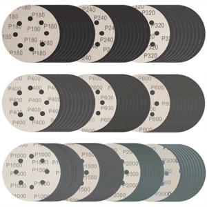 TEMU 100개입 5인치 후크 앤 루프 샌딩 디스크, 8홀 습식/건식 사포, 180 240 320 400 600 800 1000 1500 2000 3000 그릿 혼합 그릿 카바이드 트랙 사포, 목재, 자동차, 금속용
