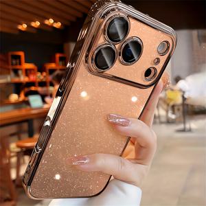 TEMU 럭셔리 글리터 시퀸 도금 PC 투명 휴대폰 케이스, 아이폰 17 프로맥스 16, 15, 14, 13, 12, 11 프로 맥스 호환, 충격 방지 하드 백, 스타일리시 폰 커버, 폰 액세서리,시퀸 디자인,우아한 휴대폰 커버,내구성 있는 휴대폰 커버,고품질 소재,패션 애호가,기술 애호가
