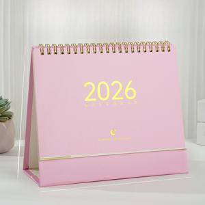 TEMU 2026 파스텔 데스크 캘린더 - 골드 악센트가 있는 우아한 월간 플래너, 월별 보기, 메모 및 메모 공간, 사무실 계획 및 일정에 완벽, 종이 재질, 영어 및 중국어, 사무실용 데스크 캘린더, 캘린더, 데스크 캘린더, 사무용 액세서리, 캘린더|2025년달력
