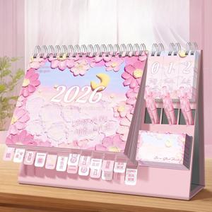 TEMU 2026년 풍경 일러스트 캘린더 - 컴팩트 데스크 정리함이 포함된 월간 플래너, 핑크 & 플로럴 디자인, 2025년 9월부터 2026년 12월까지, 집, 사무실, 학교를 위한 완벽한 선물 - 전문가 및 학생에게 이상적, 학생 플래너, 달력, 미니 달력, 탁상용, 데스크 대리함|2025년달력