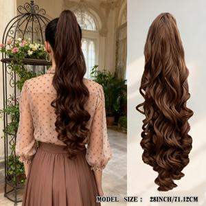 TEMU 1개 YEEAAK 클립인 컬리 포니테일 가발 - 내열성 합성 섬유 헤어 익스텐션, 브라운 컬리 웨이브 (클립온 부착, 접착제/바느질 필요 없음) 파티, 데일리 유스, 볼륨 & 길이 - 모든 베이지 톤에 적합