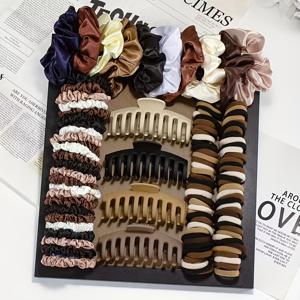 TEMU 117개 초콜릿 헤어 액세서리 세트, 헤어밴드, 큰 클립, 번, 머리끈 포함, 여성용 헤어 액세서리, 십대용 헤어 액세서리