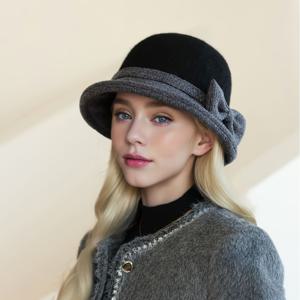 TEMU 여성 빈티지 스타일 리본 버킷햇 - 러플 브림의 스타일리시한 겨울 모자, 캐주얼 또는 포멀한 행사에 적합, 손세탁 또는 드라이 크리닝, 겨울 모자 | 빈티지 스타일 디자인 | 아크릴 모자|모자|벙거지모자