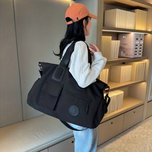 TEMU 여성용 대용량 짐 & 여행 피트니스 가방 - 헤비듀티 나일론 더플백, 멀티 컴파트먼트 오거나이저, 패딩 스트랩, 골드톤 하드웨어 - 베이지/커피 브라운/블랙, 요가, 운동, 체육관 필수품 (손세탁/드라이클리닝)