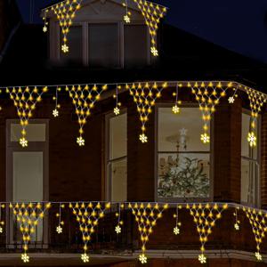 TEMU 태양광 삼각형 네트 눈 조명 스트링, 8가지 모드, LED 휴일 장식 조명, 스마트 조명 제어, 야외, 정원, 처마, 복도 상업 블록 야경 장식, 새해 추수감사절, 휴일 파티, 크리스마스 장식용