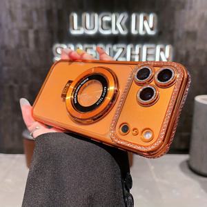 TEMU 2025년형 오렌지 투명 전기 도금 엣지 CD 패턴 스탠드 케이스, for Apple 17 Pro Max 폰케이스, for iPhone 17/17 Pro/17 Air/16/15/14/13/Plus/Pro/Pro Max 호환, 심플 미끄럼 방지 보호 소프트 커버, 커플 전용 선물.