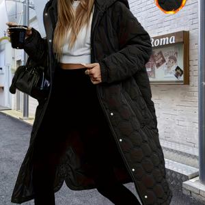 TEMU 플러스 사이즈 - 플러스 사이즈 - 여성 플러스 사이즈 겨울 코트 - 스타일리시 후드 롱 재킷, 지퍼 앞면, 버튼 디테일, 드로스트링 후드, 올리브 그린, 캐주얼 스타일, 긴소매, 신축성 없는 원단, 출퇴근 및 캐주얼 복장에 적합