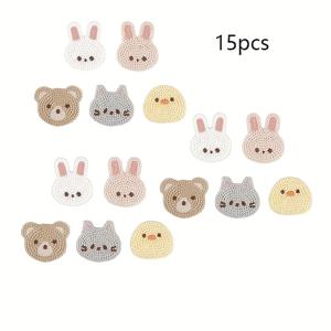 TEMU 15개 귀여운 동물 자수 패치 - 곰, 병아리, 토끼, 고양이 디자인, 파스텔 컬러 & 흰색 배경, DIY 옷, 가방, 모자, 액세서리용 봉제 패치 (접착제 필요 없음), 장난기 넘치는 패치 | 파스텔 자수 패치 | 부드러운 질감 패치